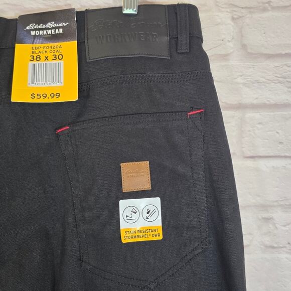 R Eddie Bauer Workwear Black Coal Canvas Jeans NWT Size 38 x 30 Stain Resistant - Picture 6 of 9